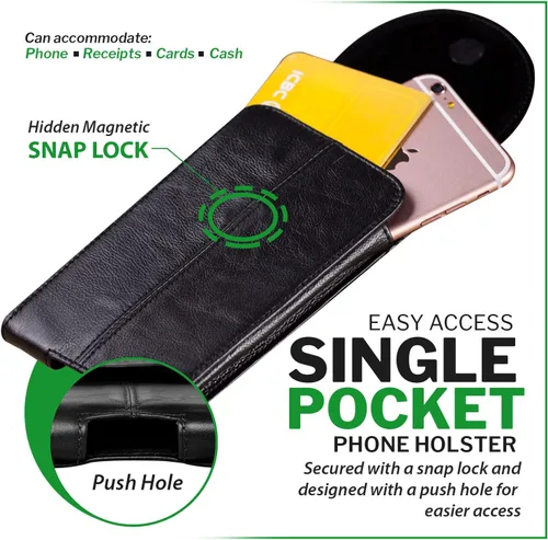 Vista 4 de Funda de cuero real para cinturón de teléfono celular con clip de Soporte para cinturón para iPhone 17/16/15 Pro Max, Samsung Galaxy s26 Ultra S25