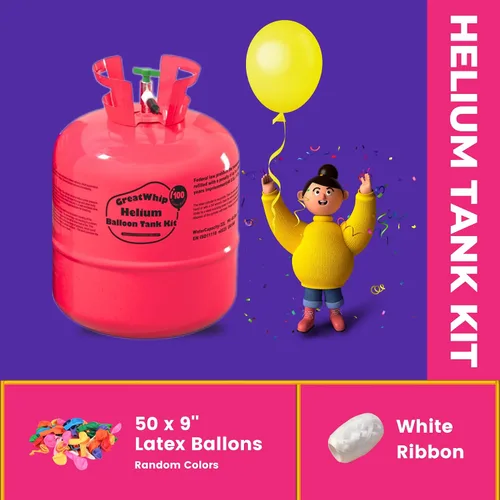 Vista 5 de GreatWhip Tanque de helio de 22L hasta 100 globos de látex, tanque de helio para globos en casa, globos de látex y cintas incluidos