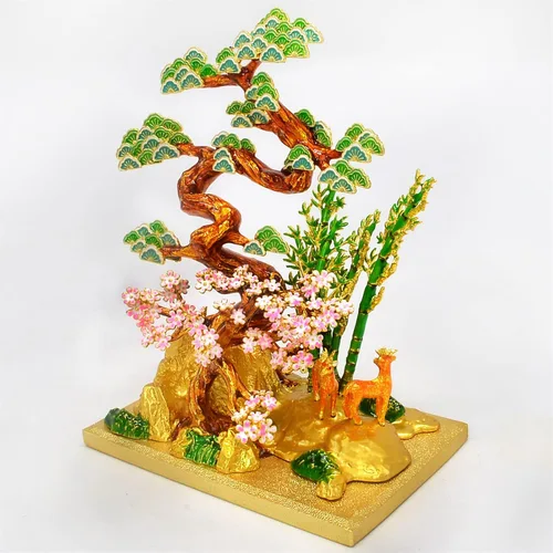 Vista 2 de Feng Shui Tres Amigos del Invierno con Venados Coraje Adornos Estatua de la Suerte
