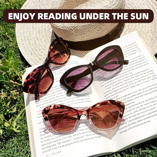 Vista 4 de LADEESSE Pack de 3 gafas de sol bifocales para lectura de mujer, gafas de sol de moda en forma de ojo de gato para lectura al aire libre, protección