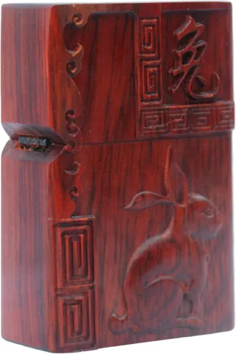 Vista 40 de Caja de carcasa de madera natural Huanghuali tallada en palisandro para módulo Zippo (oración budista)
