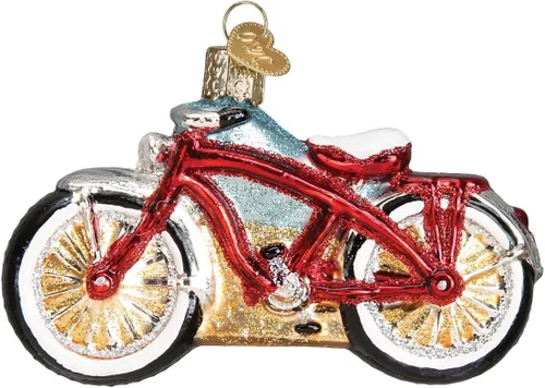 Vista 3 de Old World Christmas Cruiser Bike - Adorno de cristal soplado para árbol de Navidad, decoración navideña hecha a mano, colección deportiva