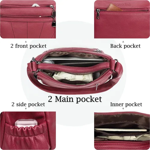 Vista 6 de Bolso cruzado para mujer, bolso de hombro suave de piel sintética, bolso mediano y espacioso, bolso de mano de moda con asa superior