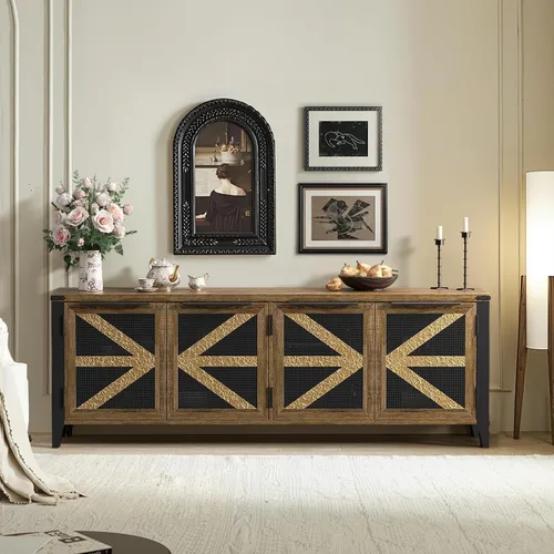 Vista 12 de VFK Soporte de TV de esquina de estilo granja para TV de 50 pulgadas, centro de entretenimiento rústico con almacenamiento, mesa de consola