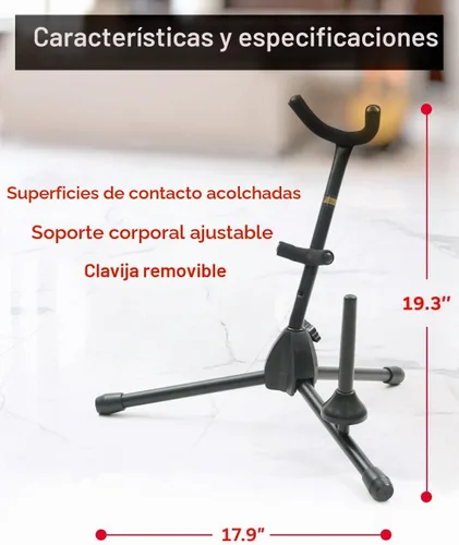Vista 2 de Hamilton Soporte para saxo alto/tenor, color negro, incluye clavijas para flauta/clarinete