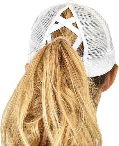 Vista 4 de C.C - Gorra para cola de caballo o peinado de moño desarreglado, ajustable, de malla, tipo camionero, gorra de béisbol