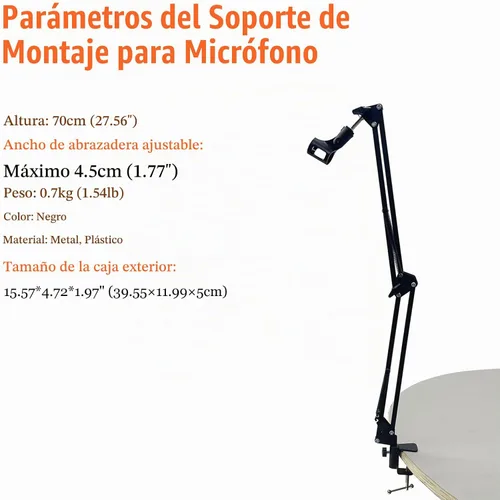 Vista 2 de Soporte de montaje de micrófono Micrófono Suspensión Boom Mic Soporte de brazo de tijera para Studio Broadcast Grabación Mic Stand