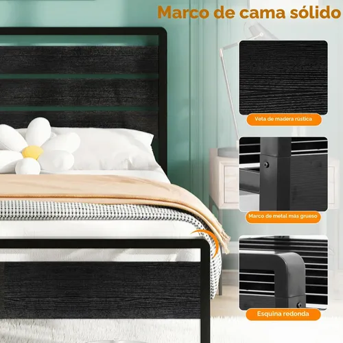 Vista 3 de VINGLI Base de cama de plataforma completa con espacio de almacenamiento debajo de la cama de 12 pulgadas, cabecero y estribo LED RGB, 2 puertos