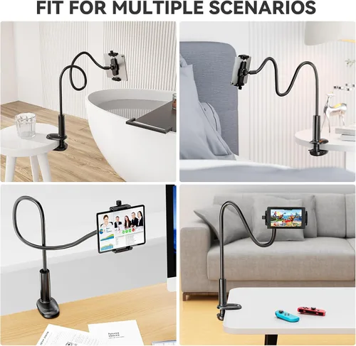 Vista 8 de KDD Soporte de Tableta de Cuello de Cisne, Soporte Ajustable de 360° para Teléfono y iPad para Cama y Escritorio, Abrazadera de Brazo Flexible