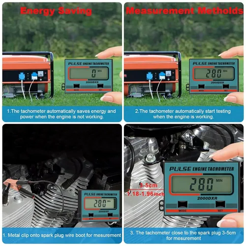 Vista 4 de Medidor digital de rpm, tacómetro de pulso de inducción, medidor de horas para motores pequeños, motosierras, cortadoras de césped, motocicletas