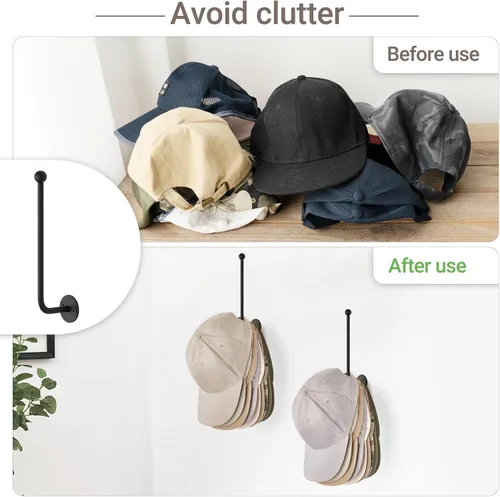 Vista 6 de Dahey 2 organizadores de sombreros modernos de metal para gorras de béisbol, soporte de pared, 7.9 pulgadas, ahorro de espacio, gancho