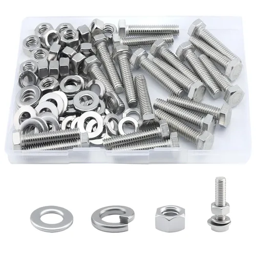 Vista 12 de Tornillo de cabeza hexagonal 1/4-20 x1 (20 unidades), tuercas de bloqueo, kits de arandelas planas y de bloqueo, acero inoxidable 304 18-8