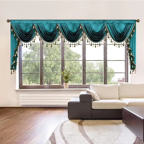 Vista 24 de VOGOL Cenefa de cortinas de terciopelo grueso para dormitorio, cenefas de cascada de lujo con aislamiento térmico dorado para sala de estar formal