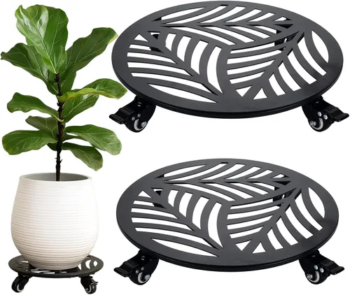 Vista 24 de 1 paquete de 30 cm de gran organizador de plantas de metal con 3 ruedas de PU metálicas, soporte rodante para plantas con ruedas para interiores