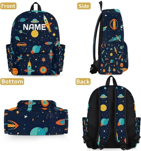 Vista 6 de Mochila personalizada para niños, mochila personalizada para niños preescolares para jardín de infantes, guardería, mochila escolar, Planeta cohete