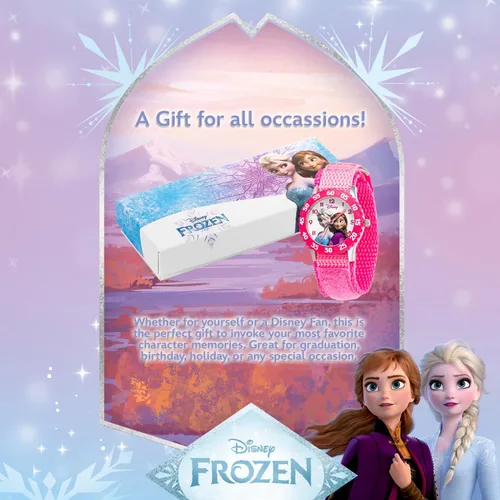 Vista 6 de Disney Frozen - Reloj analógico de nailon para niños, bisel de acero inoxidable, con correa de nailon