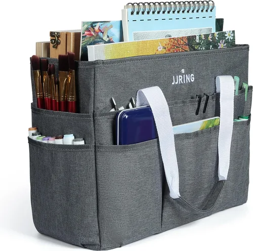 Vista 32 de JJRING Bolsa organizadora de manualidades, organizador de arte con múltiples bolsillos, bolsa de costura beige para arte, manualidades, álbumes