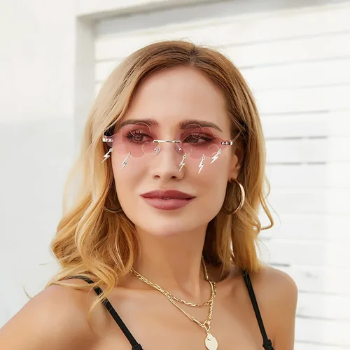 Vista 2 de Dollger Gafas de sol sin montura para mujer, retro, coloridas, para Halloween, rave, de los años 90, lindas gafas de sol divertidas para fiesta