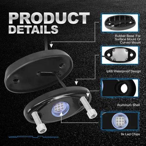 Vista 2 de 4Pods Rock Lights - Lámpara LED de neón azul para automóvil, camiones, ATV, UTV, SUV, barco, debajo de la carrocería, luces de motocicleta