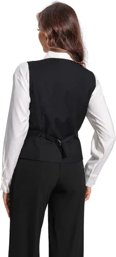 Vista 6 de Foucome Chaleco de traje para mujer, chaleco de doble botonadura, cuello de solapa elegante, chaleco para mujer