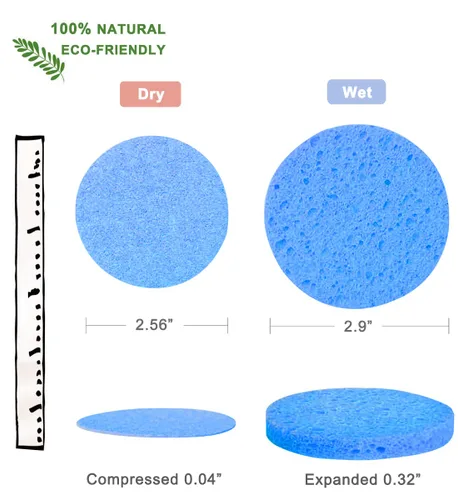 Vista 3 de 50 esponjas faciales comprimidas para limpieza diaria y exfoliación suave, esponja de celulosa 100% natural, perfecta para eliminar la piel muerta