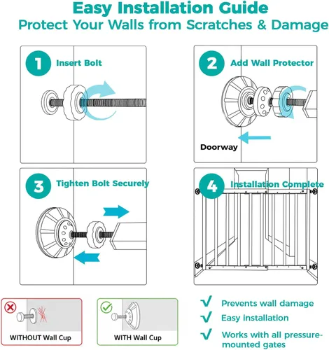 Vista 7 de Kit extensor de puerta para bebé, 4 tazas, 4 varillas de husillo M8x125mm, color blanco 3.15-inch PP/TPE baby gate wall protectors; steel cores