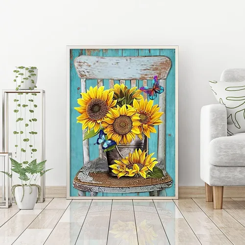 Vista 4 de Kits de pintura de diamante de girasol para adultos, kits de pintura de diamante 5D por números para adultos y niños, puntos de diamante, arte