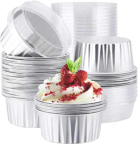 Vista 34 de EUSOAR Forros para cupcakes para hornear, 50 forros para magdalenas de 5 onzas, moldes de papel de aluminio desechables, recipientes de postre