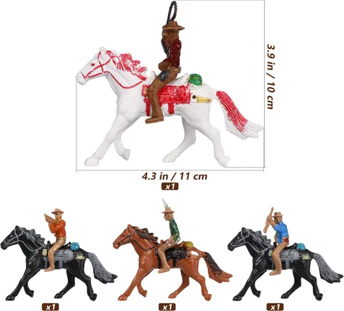 Vista 5 de Cowboy Toys Riding Horse Figurines: 4 piezas de figura de acción de vaquero Western Rodeo Toys - Figuras de caballos de plástico con jinete