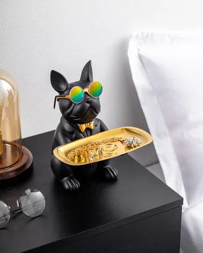 Vista 7 de Estatua de bulldog francés, bandeja de resina para llaves de bulldog para decoración de entrada, organizador de llaves para mesa de entrada, regalos