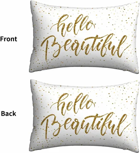 Vista 2 de Mugod Funda de almohada rectangular con purpurina dorada, cita motivacional, Hello Beautiful, funda de cojín decorativa para sofá de 20 x 30 pulgadas