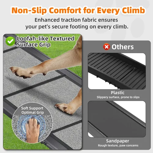Vista 4 de Rampa para Perros para Coche 𝟕𝟏”𝐱𝟐𝟎” Grandes Rampas de Escalones Plegables para Mascotas para Camiones, SUV, con Superficie Antideslizante, Hasta