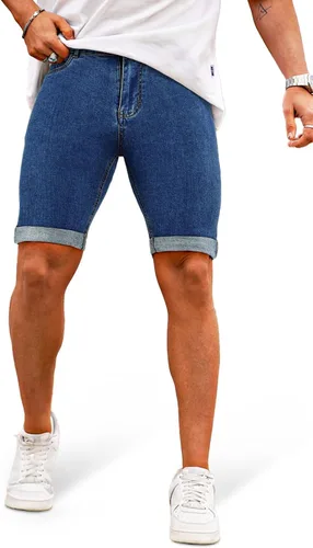 Vista 15 de GINGTTO Pantalones cortos de mezclilla para hombre Gris carbón