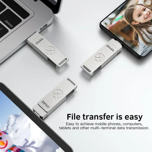 Vista 5 de iDiskk Unidad flash de 128 GB y 500 MB/s Photo Stick para USB C iPad/iPhone/MacBook, portátiles, teléfonos Android, fotos y videos de copia
