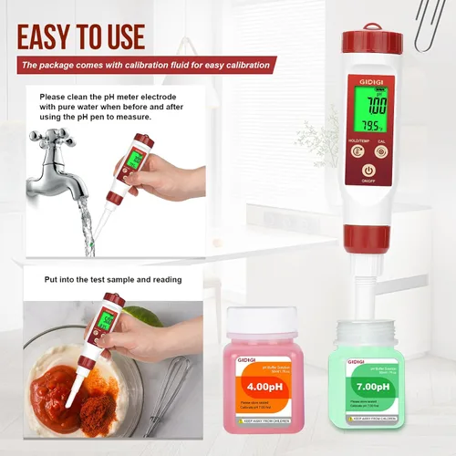 Vista 2 de Medidor de pH para alimentos Medidor de pH digital para fermentación Salsa picante Enlatado Punta de lanza Probador de alimentos pH Sonda