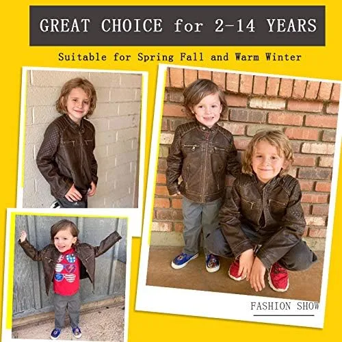 Vista 6 de BUDERMMY Boys Motorcycle Jacket Faux Leather Jackets for Kids Coats for Costume Party Waterproof