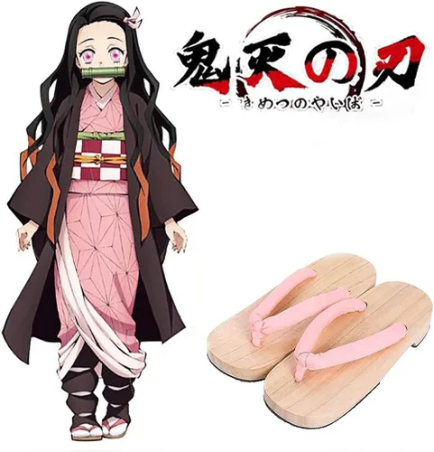 Vista 3 de Meaniny Zuecos de madera para mujer estilo Kamado Kochou para cosplay pantuflas Geta japonesas