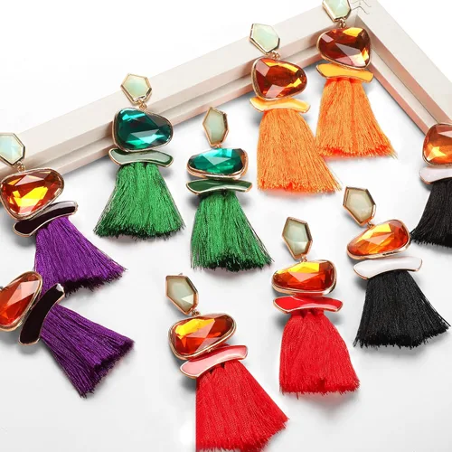 Vista 7 de Pendientes de borla de cristal con diseño de rosca bohemio