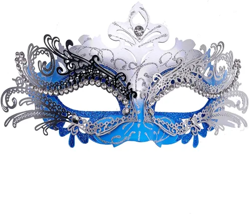 Vista 10 de Máscaras de metal para mujeres/hombres, máscara veneciana de Halloween, máscara de Mardi Gras Negro