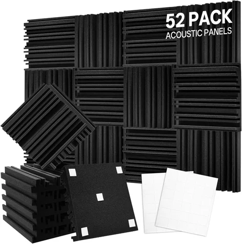 Vista 8 de VallisCo Paquete de 52 paneles acústicos de 1 x 12 x 12 pulgadas, paneles de espuma acústica para insonorización, reducción de ruido, paneles