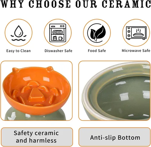 Vista 6 de Ceramic Slow Feeder Cat Bowl, 15-Degree Tilted Non-Slip Orange