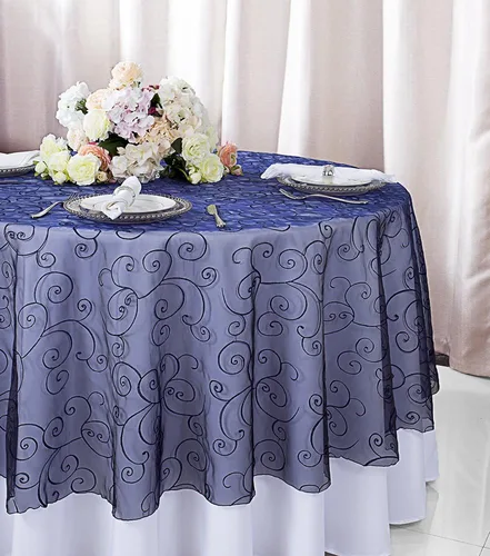 Vista 6 de Manteles de organza bordados redondos de 90 pulgadas, manteles de organza para bodas, fiestas, banquetes, eventos, color verde manzana