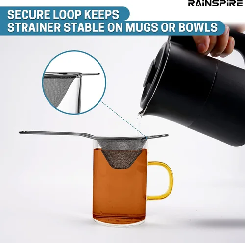 Vista 6 de Rainspire Colador pequeño de acero inoxidable de malla fina, mini colador de cóctel para cócteles, hierbas de té, café y bebidas, colador de té