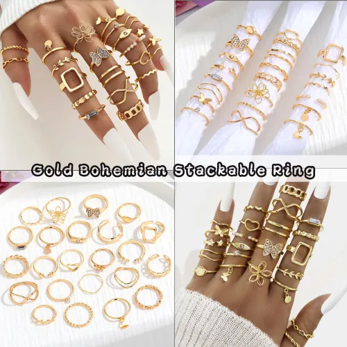 Vista 6 de ZOVOLI Juego de joyas de oro para mujeres y niñas, estilo barroco vintage, collar, anillos, pulsera y aretes, juego de joyería, paquete de joyería