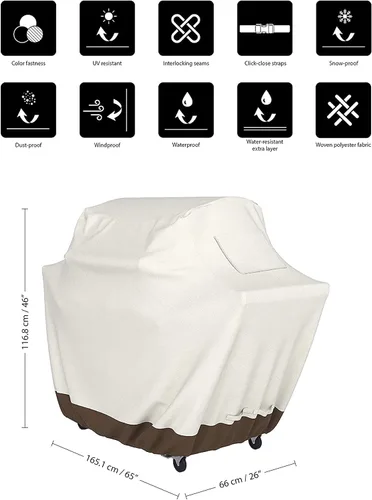 Vista 2 de Amazon Basics Cubierta para Parrilla de Gas Barbacoa para Exteriores, Impermeable, Anti-UV, Duradera, 65 pulgadas, Grande, Beige