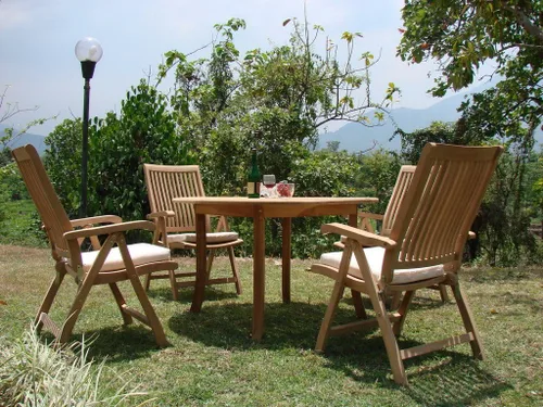 Vista 2 de 5 pieza grade-a – Conjunto de comedor 52" de madera de teca mesa redonda y 4 sillas de Marley Brazo reclinables # wfdsmr2