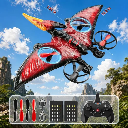 Vista 7 de Dinosaurio de avión de control remoto para niños, juguetes de espuma RC Rojo