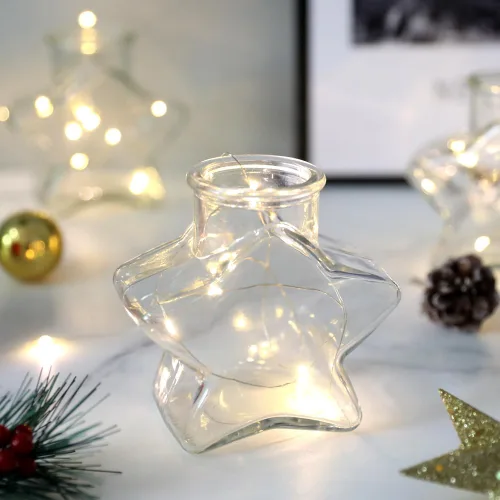 Vista 4 de Magic Season Botellas de vidrio decorativas con tapones de corcho (10 fl oz. Botellas de estrella de cinco puntas/2 piezas)