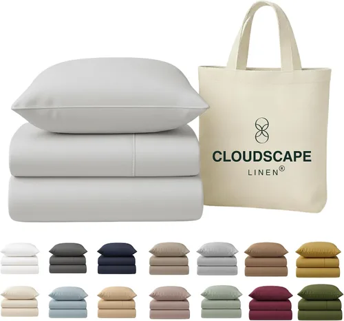 Vista 34 de Cloud Scape Linen - Juego de sábanas de 100% algodón egipcio, tamaño individual, juego de ropa de cama de lujo de 3 piezas, 400 hilos, calidad