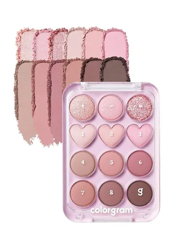 Vista 12 de COLORGRAM Paleta de sombras de ojos Pin Point 01 Peach+Coral = Ultra mezclable mate, purpurina, tonos brillantes para maquillaje diario Paleta